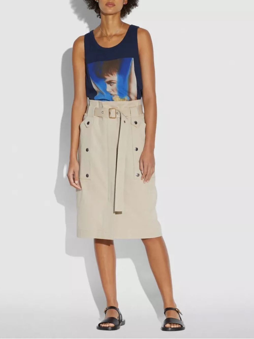 Coach 1941 Khaki Belted Utility Skirt Size 00 NWT-Condition Cotton Snap Detail